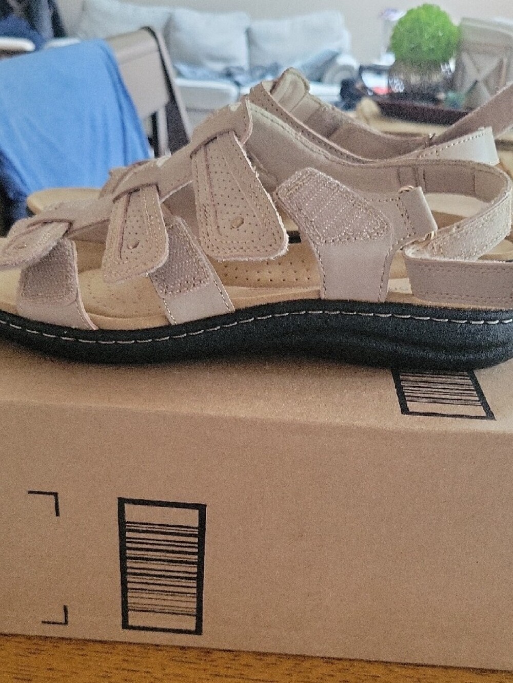 Clarks Light Beige Multi-Strap Comfort Sandals - Picture 4 of 8